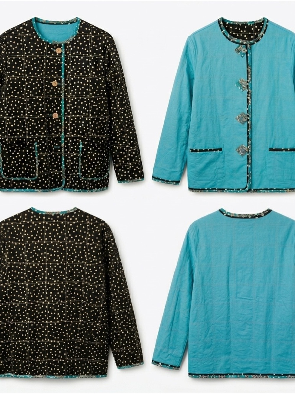 Reversible Teal and Black Polka Dot Quilted Jacket - Women